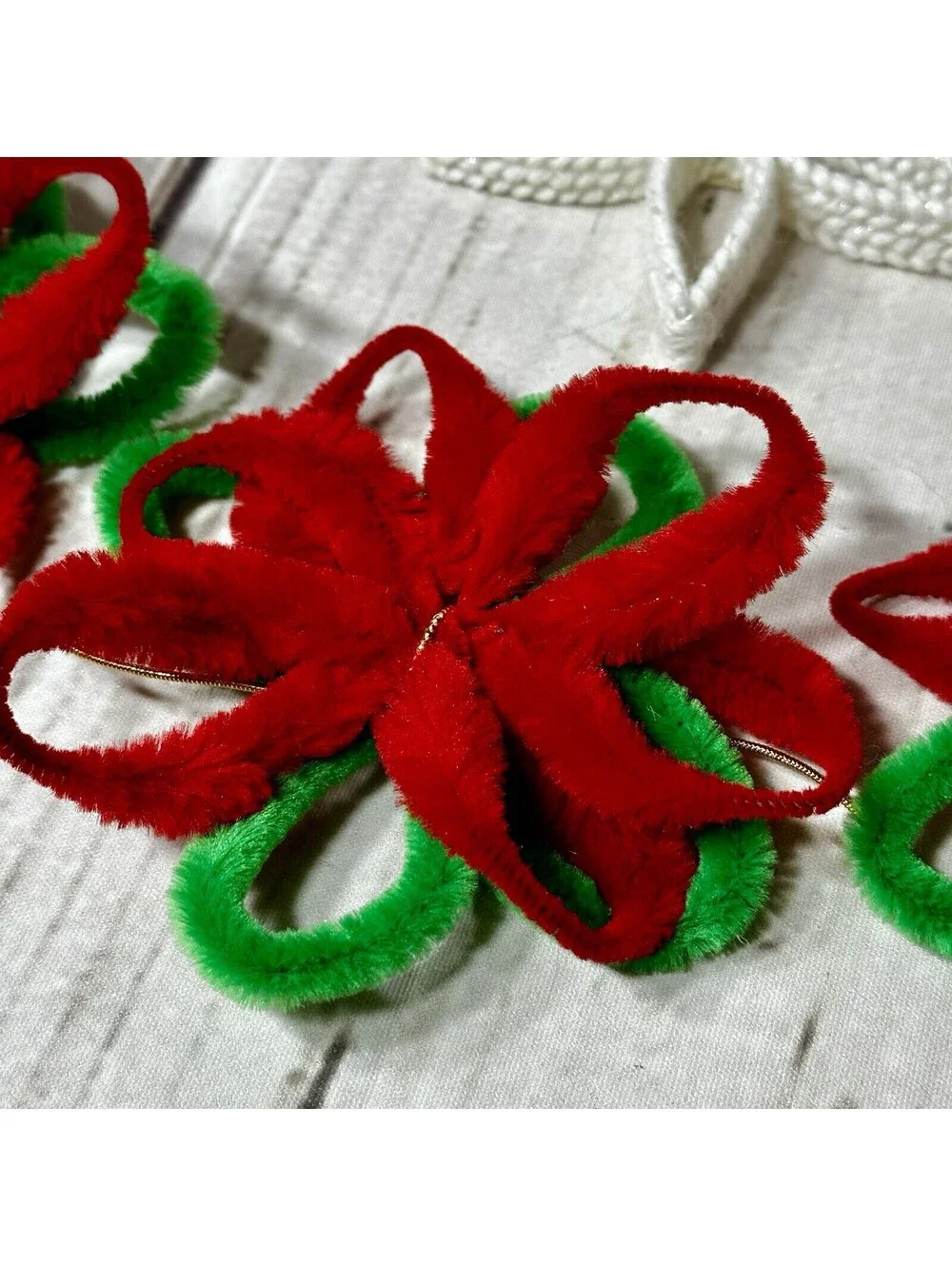 Vintage Lot 21 Plastic Canvas & Crocheted Christmas Ornaments & Poinsettia Decor